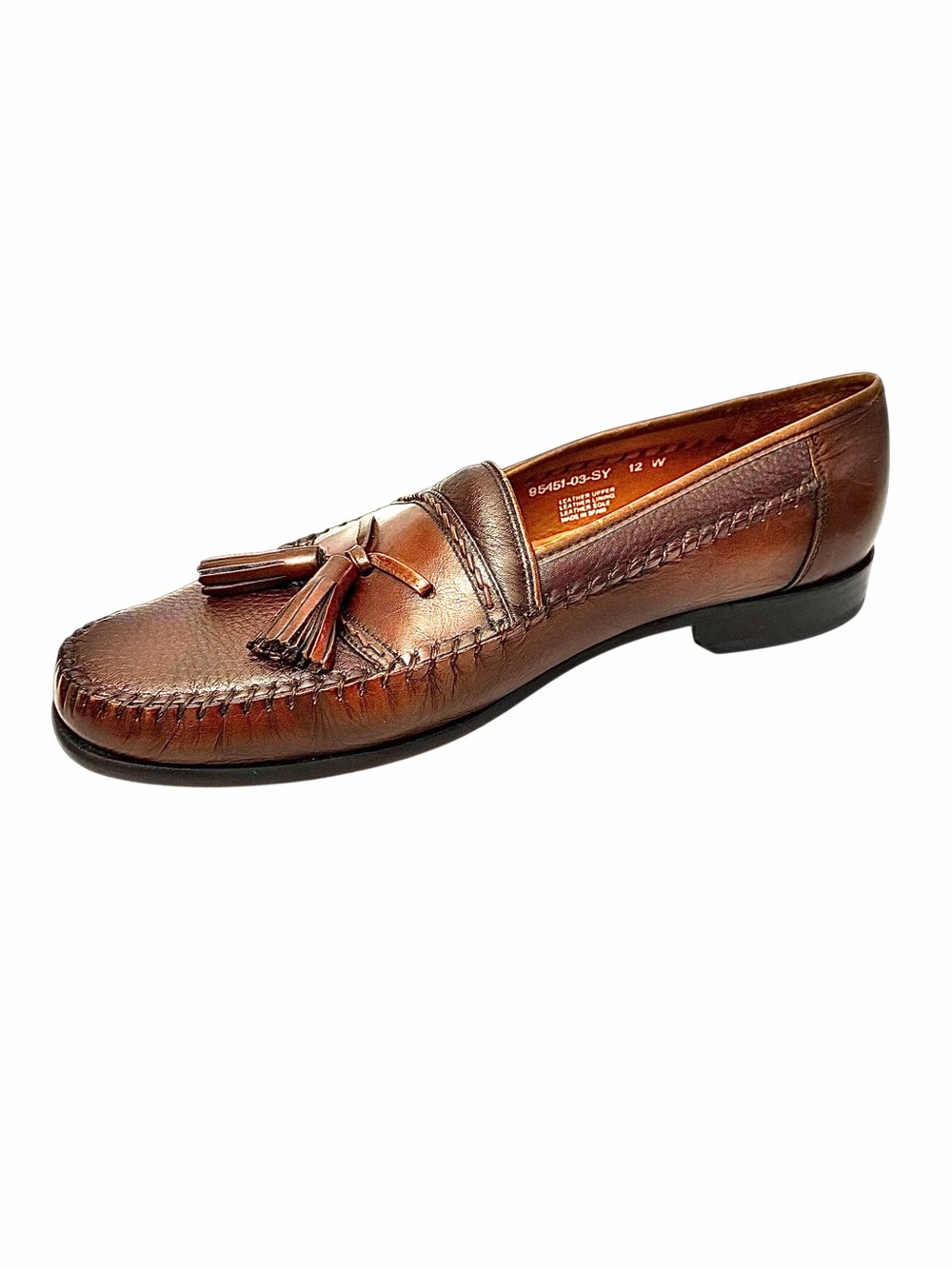 Brass Boot Shoes Mens Size 12 W Brown Stitched Leather Tassel Loafers